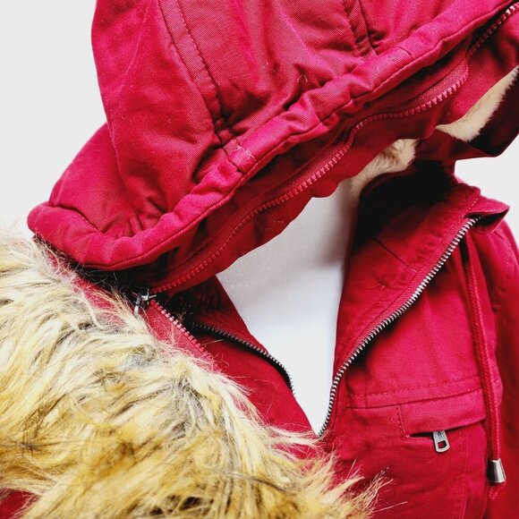 WenVen Jacket Womens Sherpa Lined Hooded Chore Coat Removable Fur Red Size M New - Picture 14 of 16